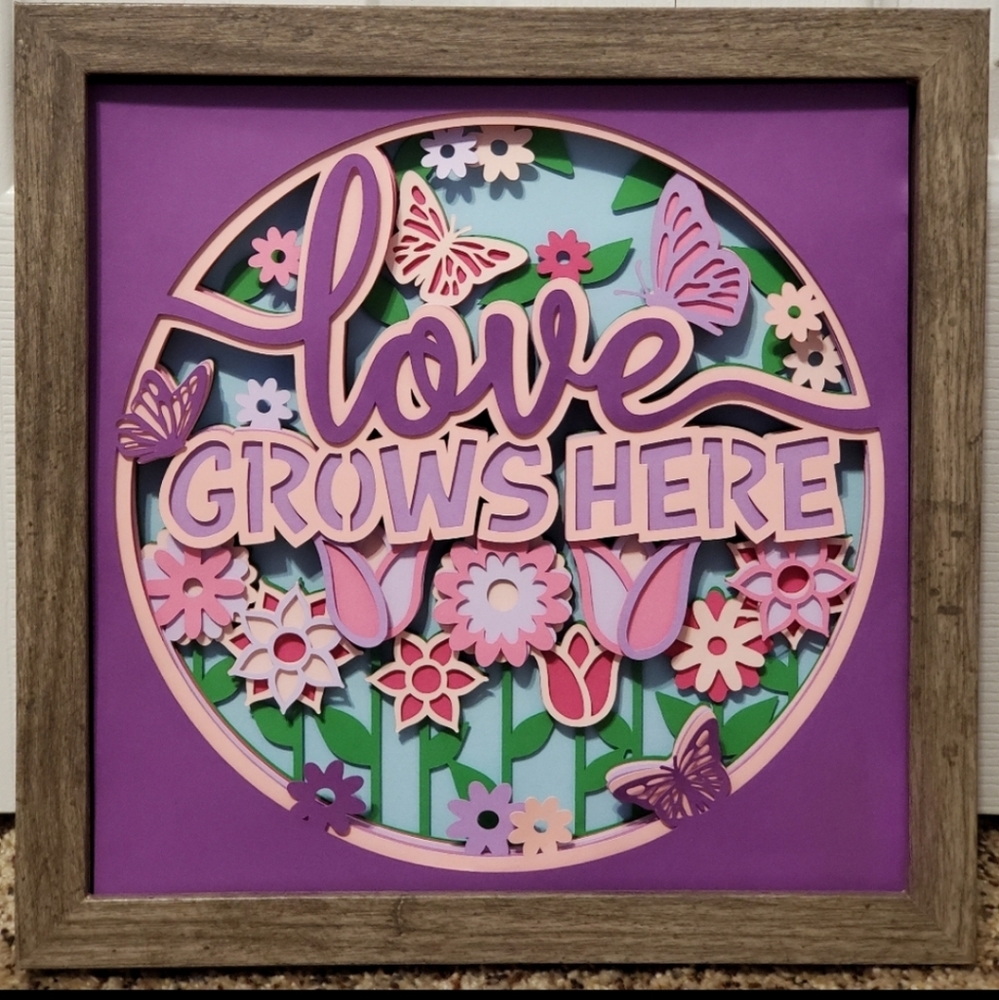 Handcrafted 3d Love Grows Here Shadow Box 9" x 9"